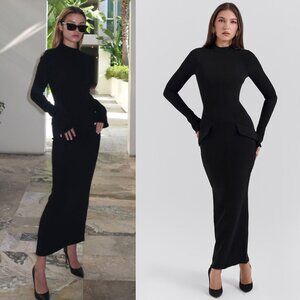 House of CB Marie Louise Black Turtleneck Long Sleeve Bodycon Maxi Dress Size XS